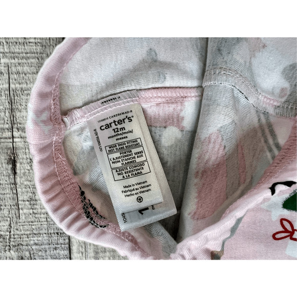 Carter's Oeko-Tex Santa Claus Christmas Pink Pajama Pant Set 12 months Trees NWT - Picture 8 of 9